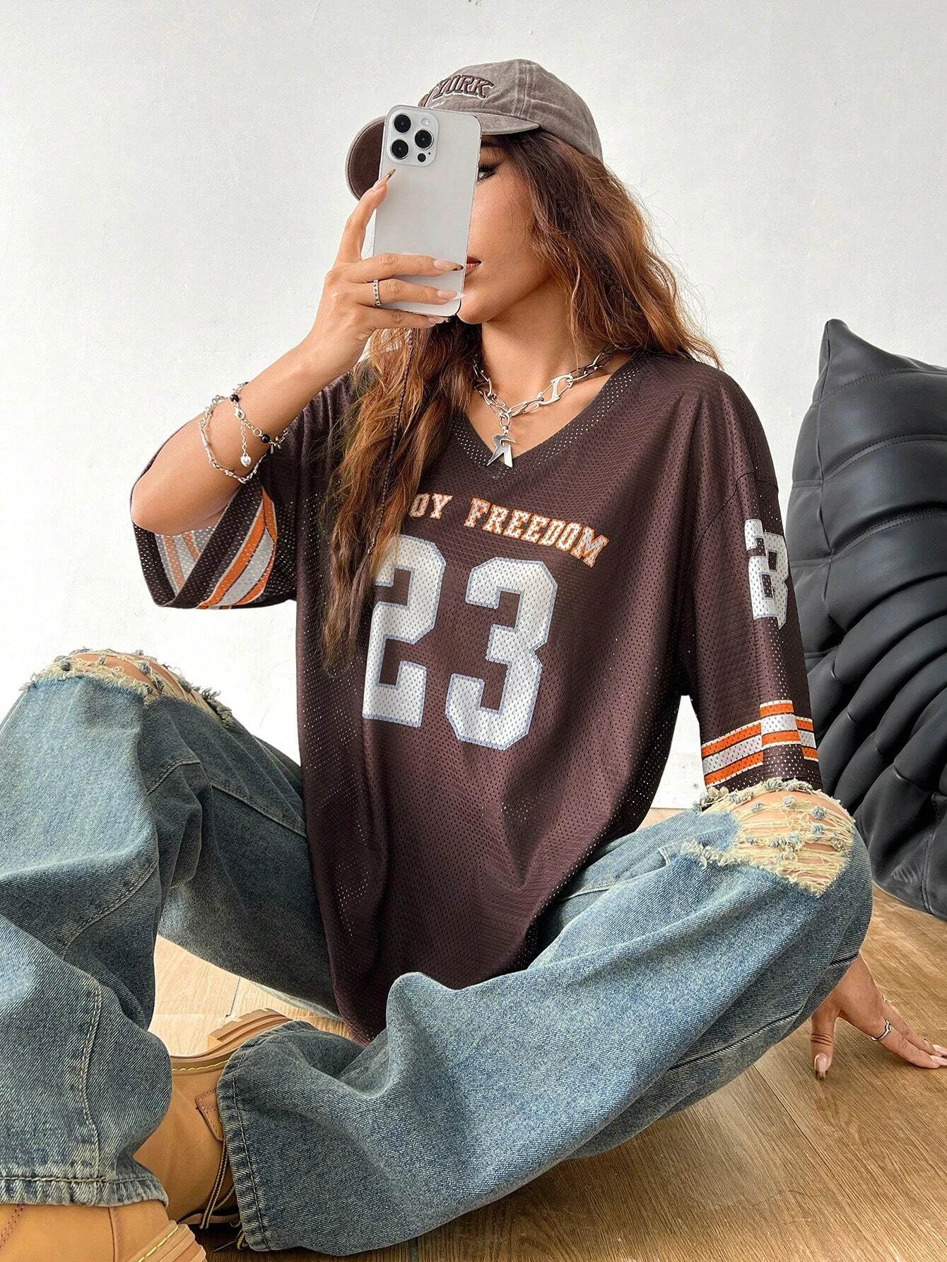 Summer New Enjoy Freedom 23 Print T-Shirt For Women V-Neck Short