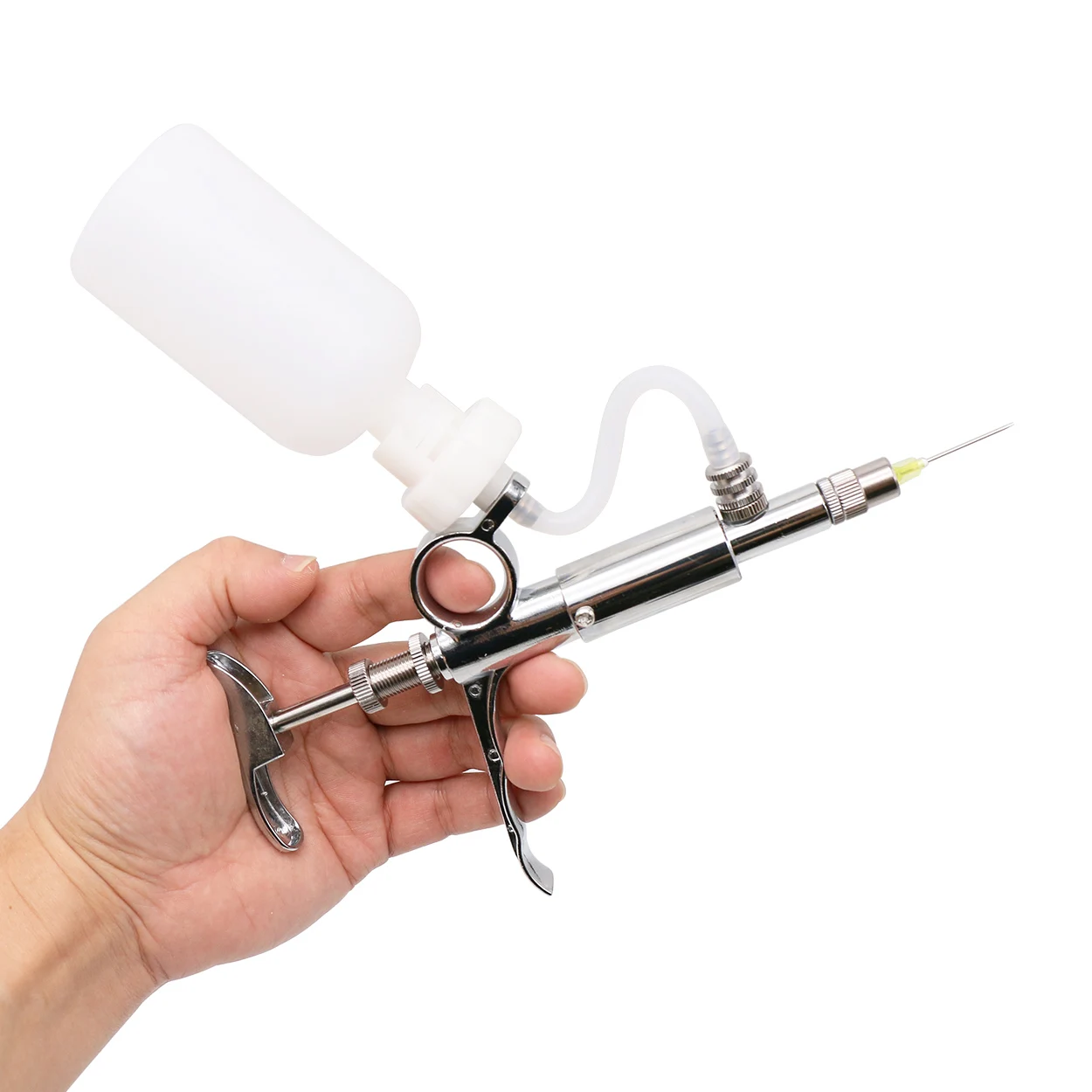 

1 Pc Livestock Automatic 5ml Continuous Syringe Veterinary Equipment Stainless Steel Vaccine Syringe with Vaccine Bottle