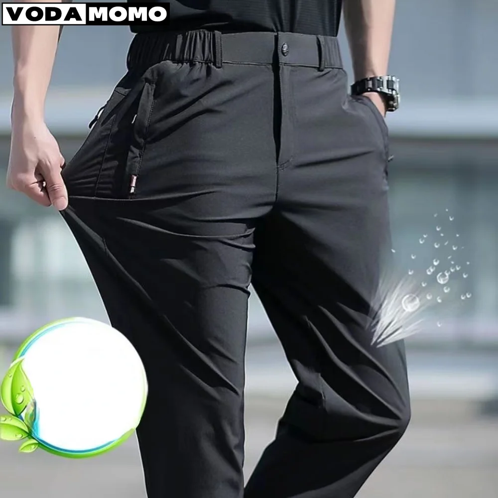 

Large Size Men's Summer Pants Big Size Ice Silk Stretch Breathable Straight Leg Pants 6XL Quick Dry Elastic Band Black Trousers