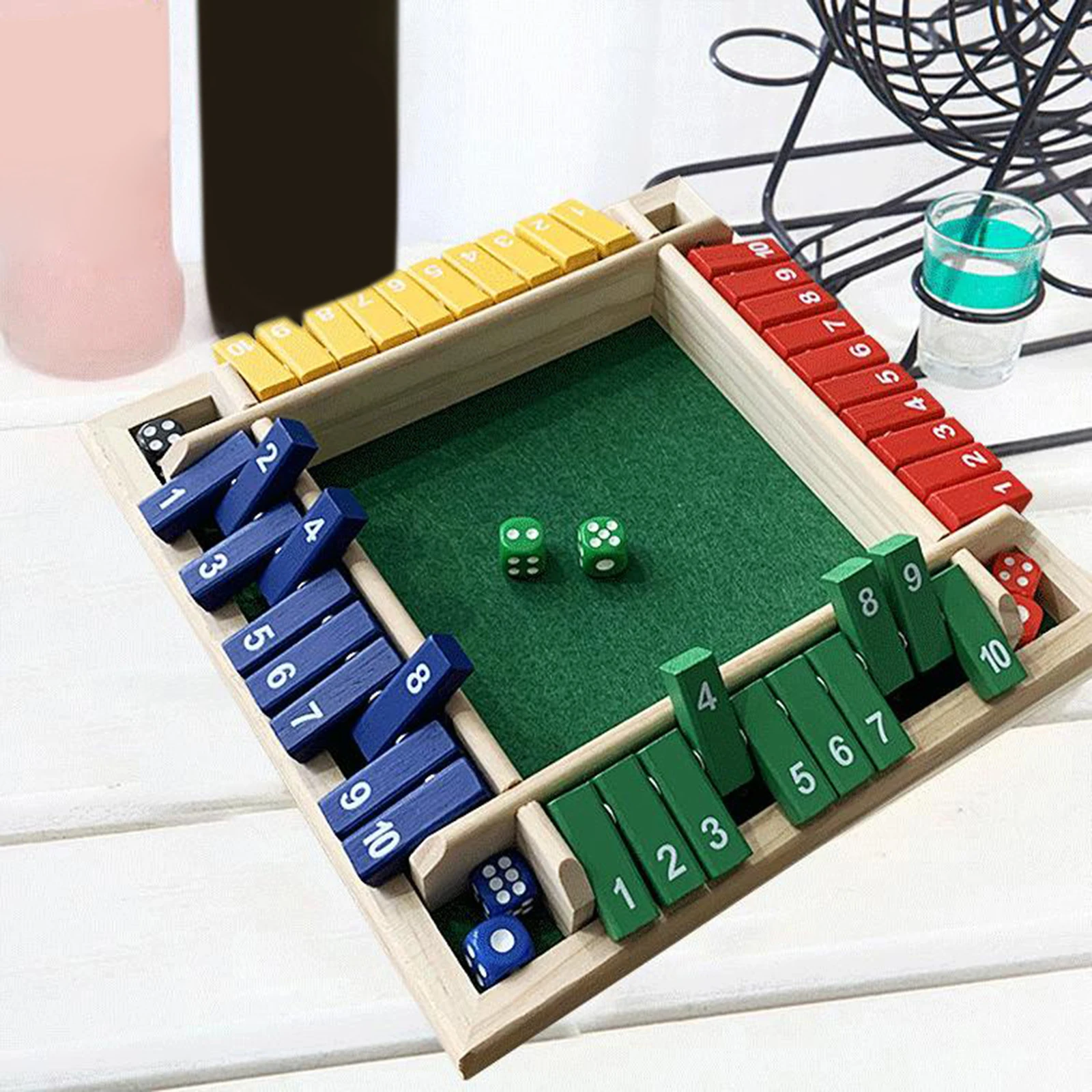 

Traditional Wood Deluxe 4-Sided 1-10 Numbers Shut the Box Dice Board Game for Adults Drinking Party Family Toys 4-Players Gaming