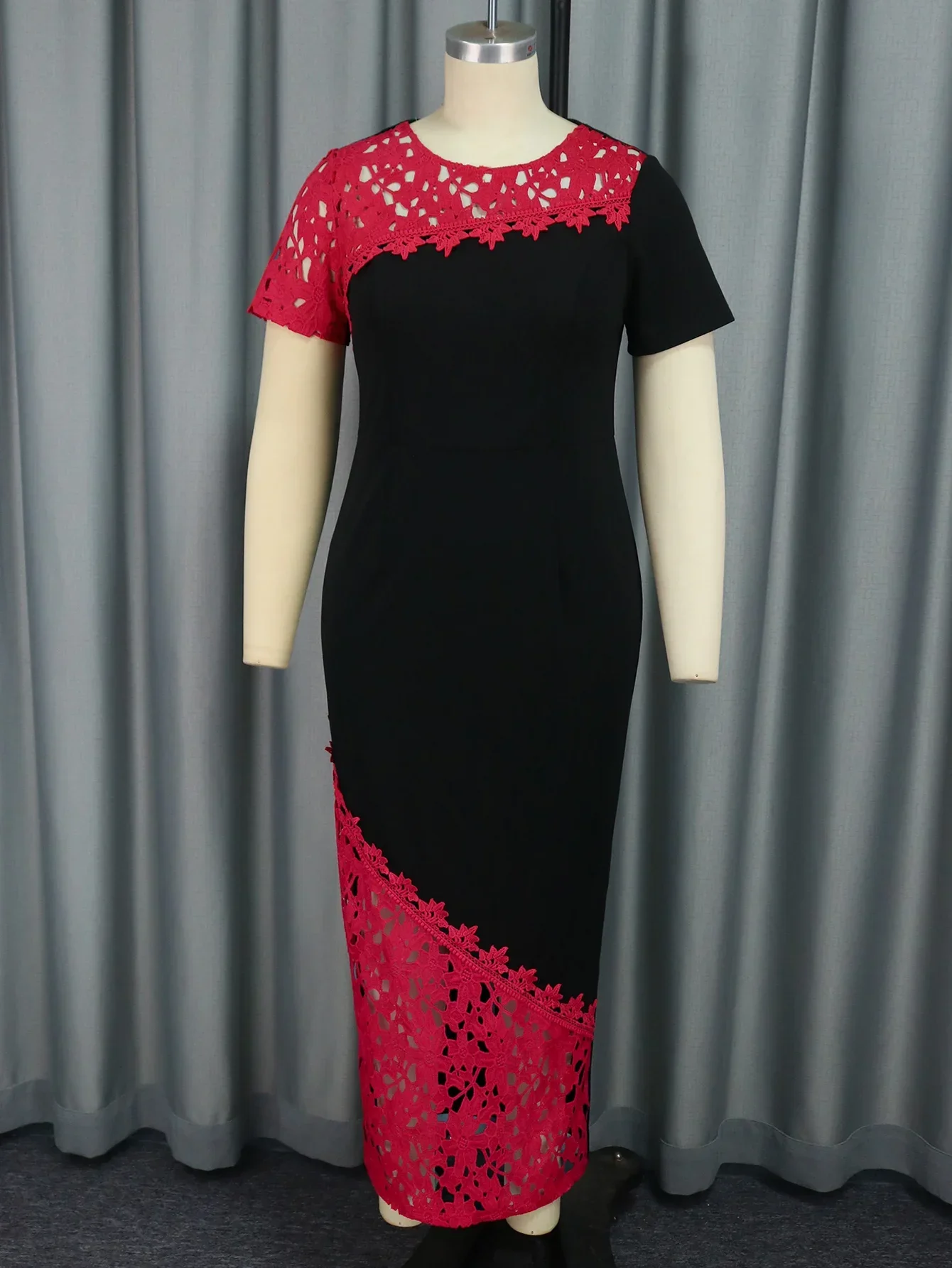 Elegant Bodycon Red Lace Dresses for Women O Neck Short Sleeve Slim Fit  Patchwork Midi Evening Cocktail Event Party Gown African - AliExpress