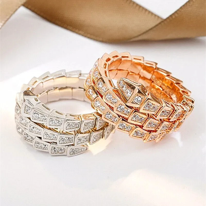 

High Edition S925 Sterling Silver zircon elastic snake bone ring Women's snake shape high-end fashion luxuryjewelry