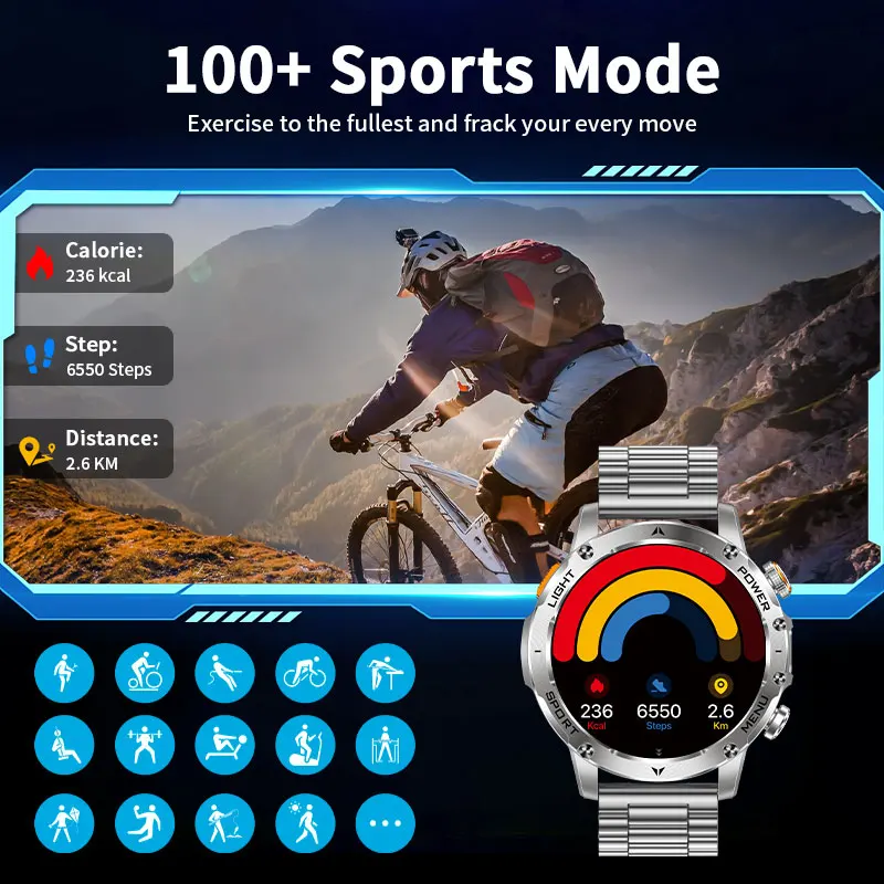 LIGE For T-REX3 Ultra 1000mAh Large Battery Durable Smart Watch Flashlight IP68 Bluetooth Call Heart Rate Sports Smartwatch Men