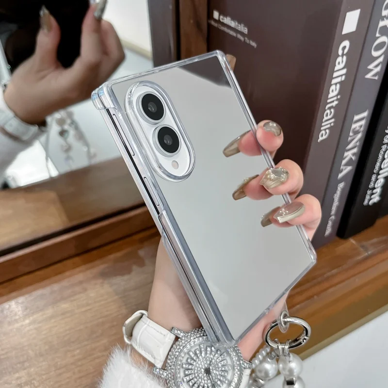 Elegant Fashion Mirror Case with Bracelet - Protective Wide Back Cover