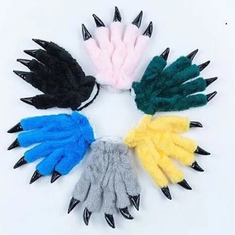 Kigurumi Animal Gloves Men Women Soft Flannel Glove Paw Dinosaur Bear Finger Claw Cute Fluffy Halloween Party Performance Mitten cosplay gloves furry gloves cartoon gloves