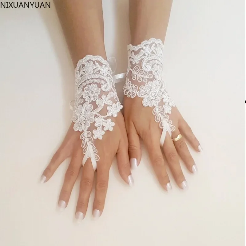 

Guantes Fingerless Gloves Novias Women's Lace Gloves Wedding Accessories Transparent Vintage Bride White Accessory Mittens