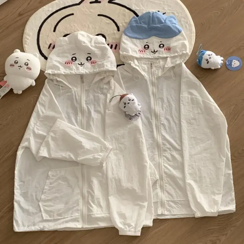 

Милая Солнцезащитная одежда Miniso Chiikawa Usagi Hachiware, милая летняя одежда для девушек с длинными рукавами и капюшоном, Солнцезащитная одежда