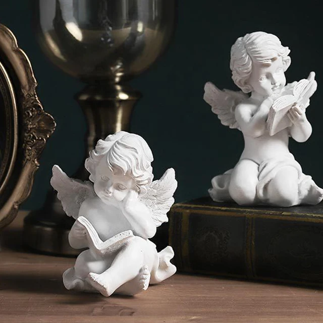 Statue de petit ange de lecture en résine, ornements décoratifs