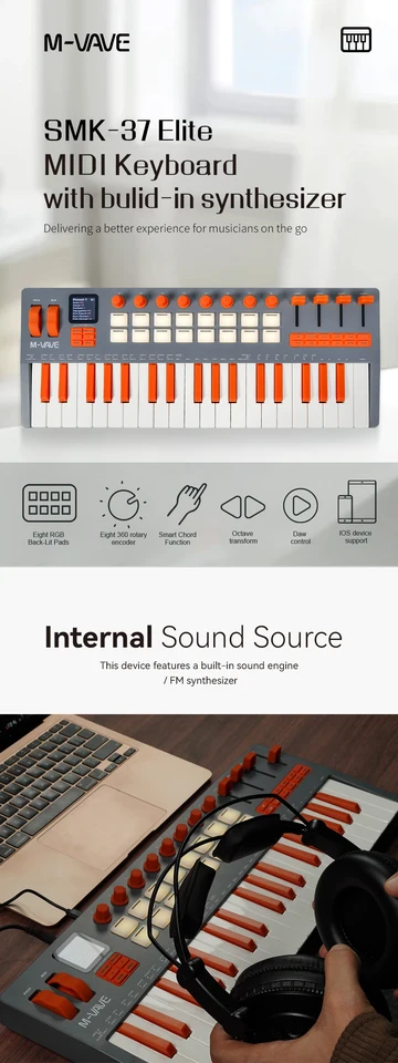 M-VAVE SMK-37 Elite MIDI Keyboard - 37 Key Portable Controller