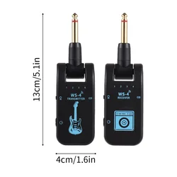 Wireless Guitar Transmitter & Receiver Set with Rechargeable Battery (Black)