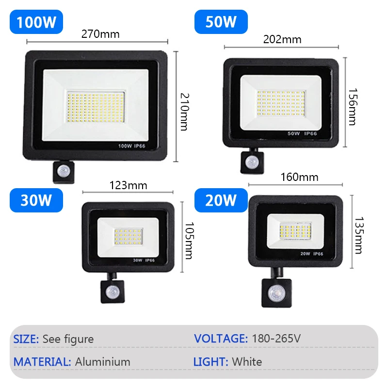 Outdoor Spotlight Motion Detector LED Floodlight 220V 100W 50W 30W 20W IP66 Underground Light Warehouse Garden Decorative Lamp led flood light led motion sensor light