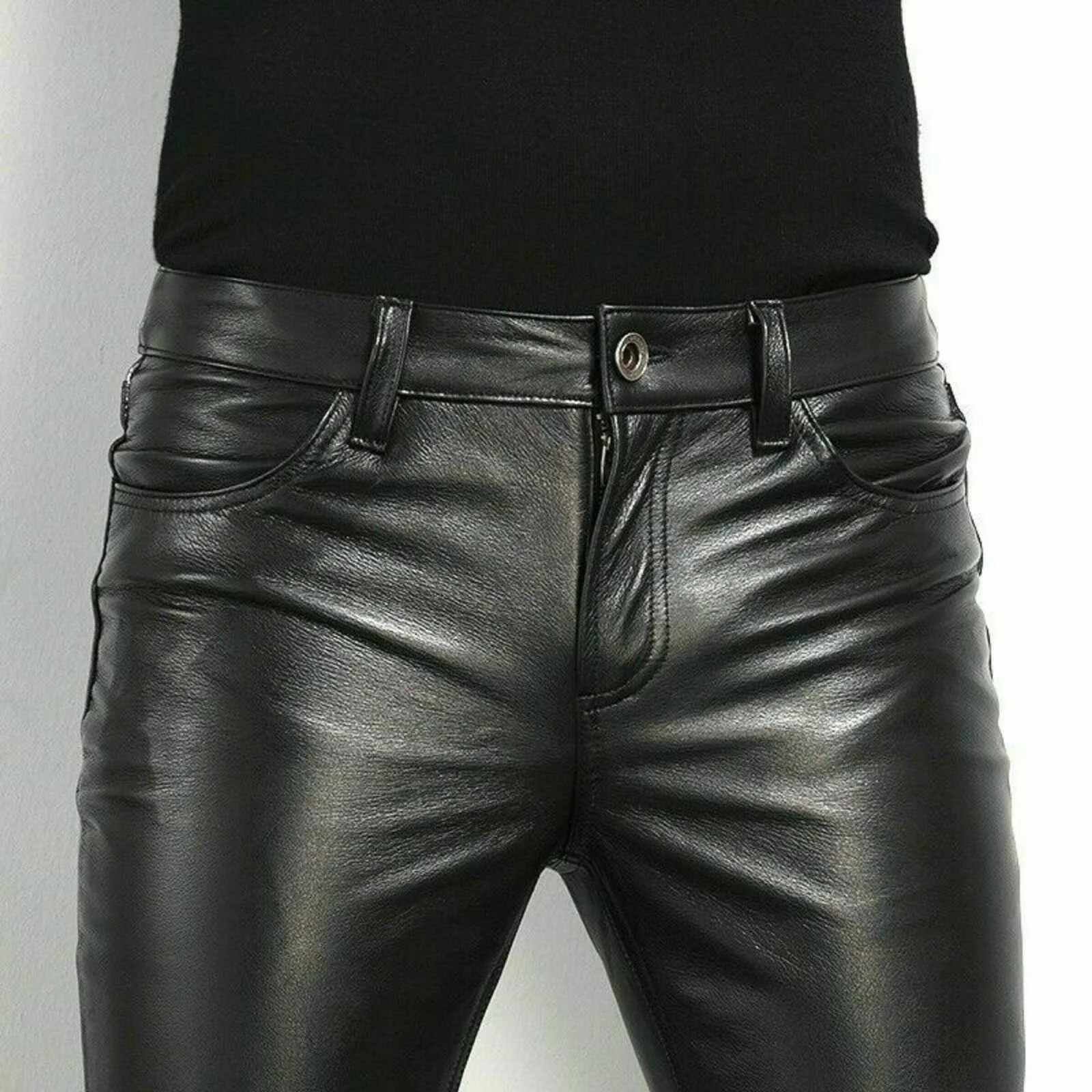 Biker Jeans Pantaloni Pelle Moto Custom Jeans Pantaloni Di Pelle