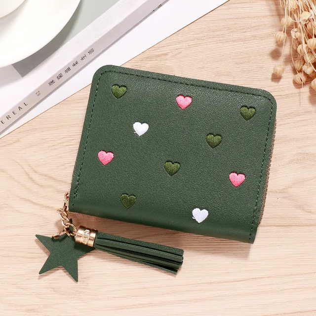 Geestock Women Tassel Wallet Ladies Small Mini Coin Purse Wallets Short Zipper Credit Card Holder for Cute Female Purses Wallet Green