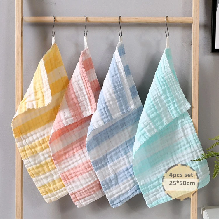 4pc Baby Towel Set 25X50cm Soft Cotton Kids Gauze Face Bath Towel 6 Layer Muslin Squares Gauze Burp Cloth Newborn Baby Items