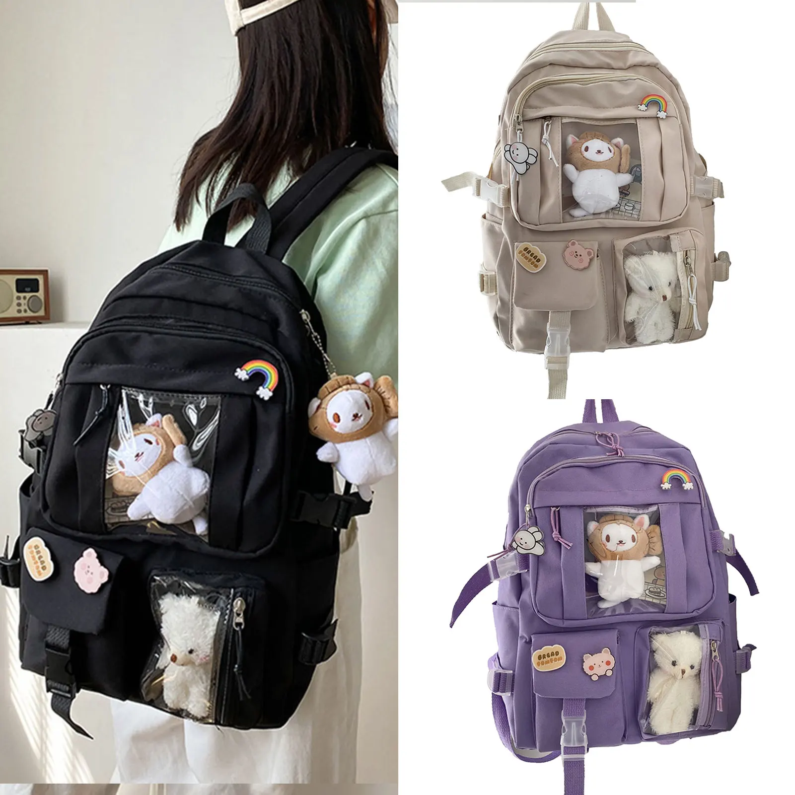 Causal Simple Travel School Bags Portable Large Capacity Waterproof School Books Pencil Case Water Bottle Bookbag For Men Women 1