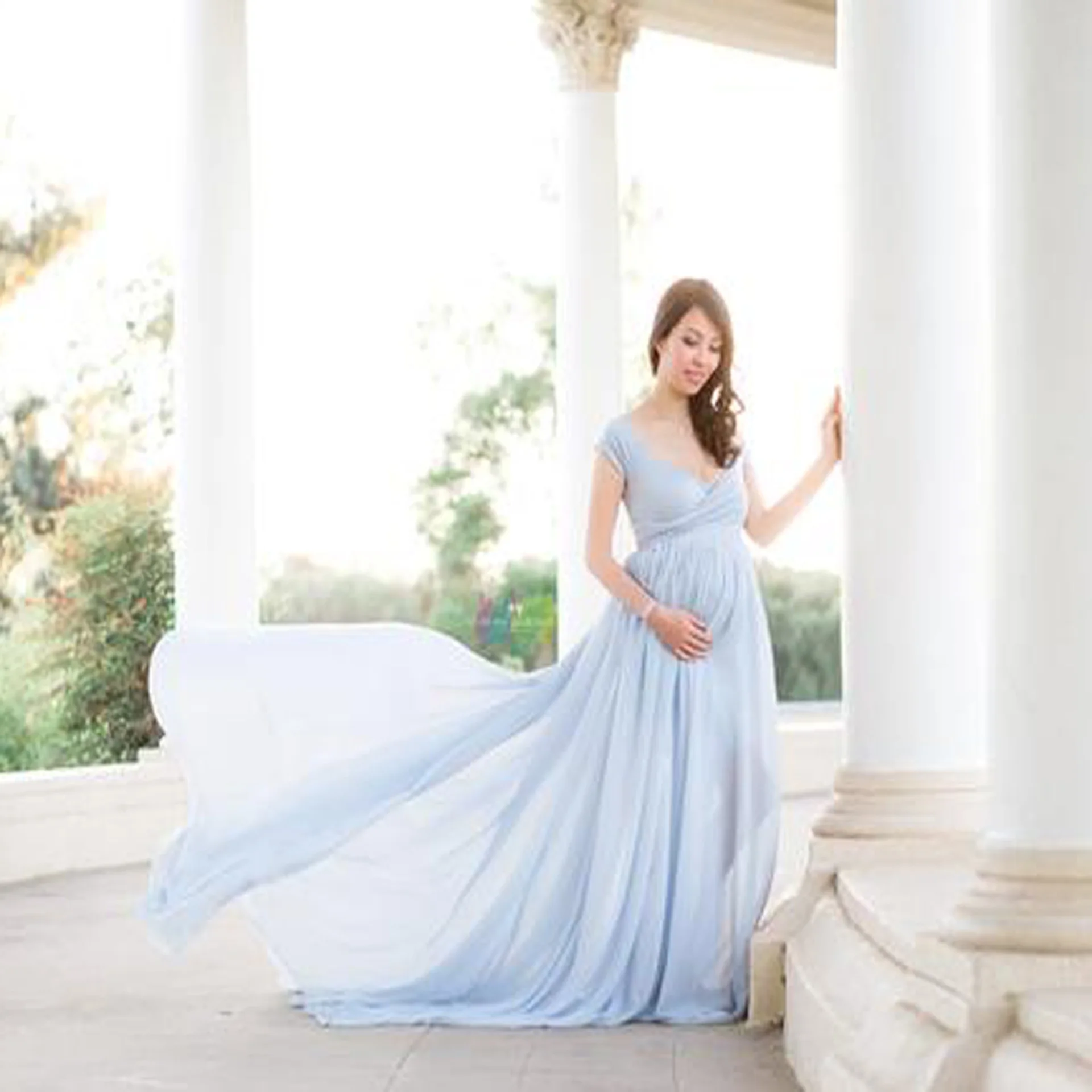 Sexy Elegant Maternity Dresses Photo Shoot V Neck Off Shoulder Pregnancy Photography Props Dress Pregnant Women Party Maxi Dress