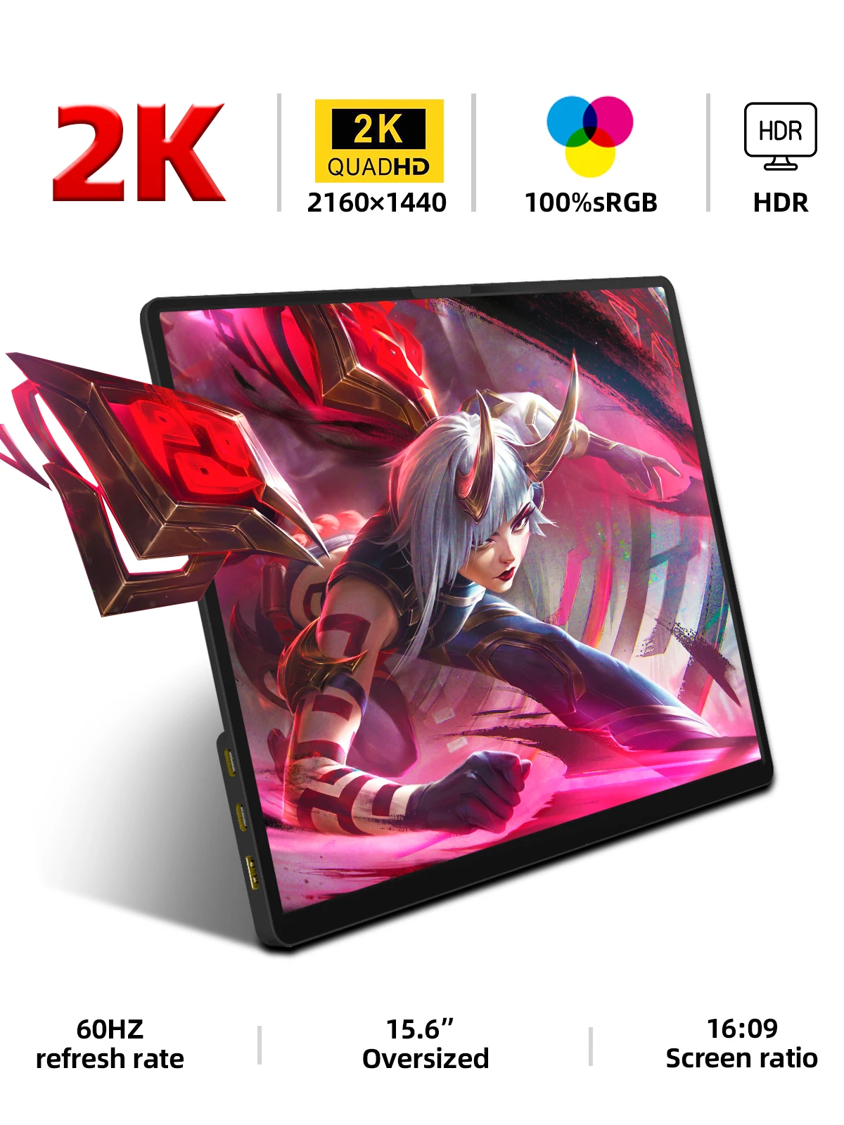  14 Inch 2K Portable Monitor 21601440 15: 10 IPS HDMI TYPEC  For Laptop XBox PS4/5 Switch Cell Phone Computer Extension Office 