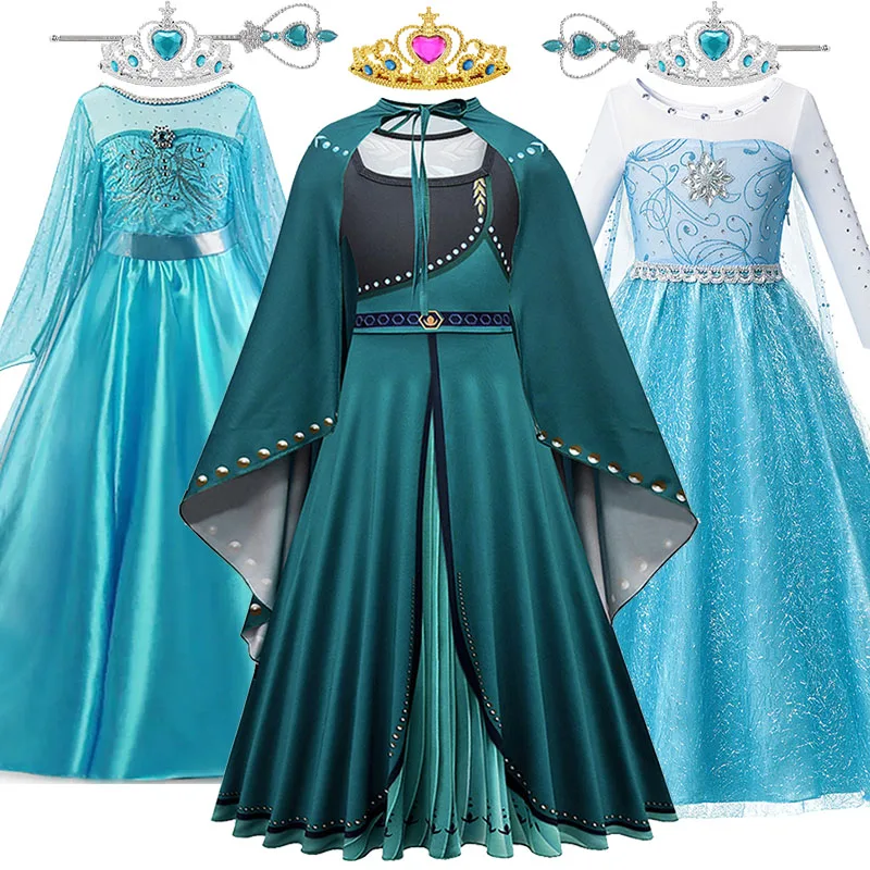 

2-10 Yrs Girls Anna Elsa Dress Kids Disney Frozen 2 Cosplay Girls Costumes Girls Gowns Halloween Carnival Easter Party Dress