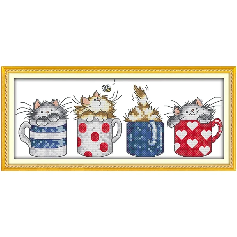 Cats hide in the cups cross stitch kit 18ct 14ct 11ct count print canvas cotton floss embroidery DIY handmade needlework cross stitch kit