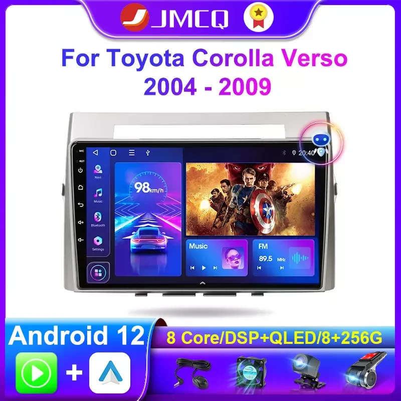 Jmcq Android 11 Car Multimedia Radio Per Toyota Corolla Verso Ar10 2004-2009 Player 2 Din Carplay Stereo Gps Head Unit Dvd