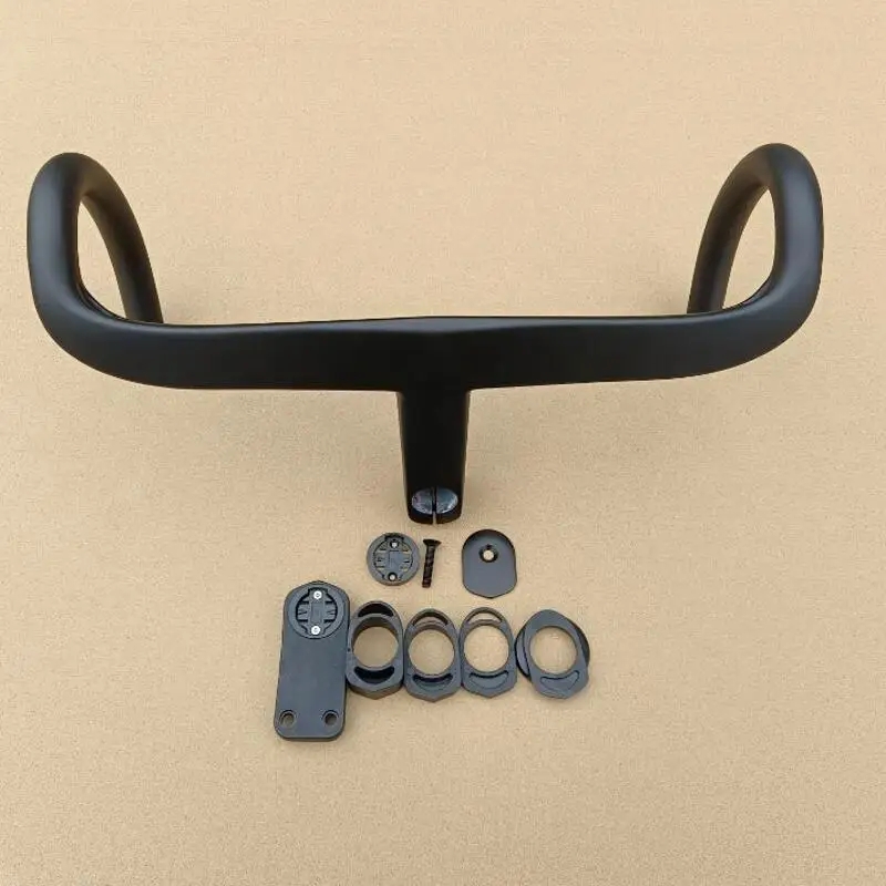 Full Black Carbon Road Handlebar Carbon Intergrated Handlebar For 28.6mm Fork Steer With Headset Spacers And Computer Mount