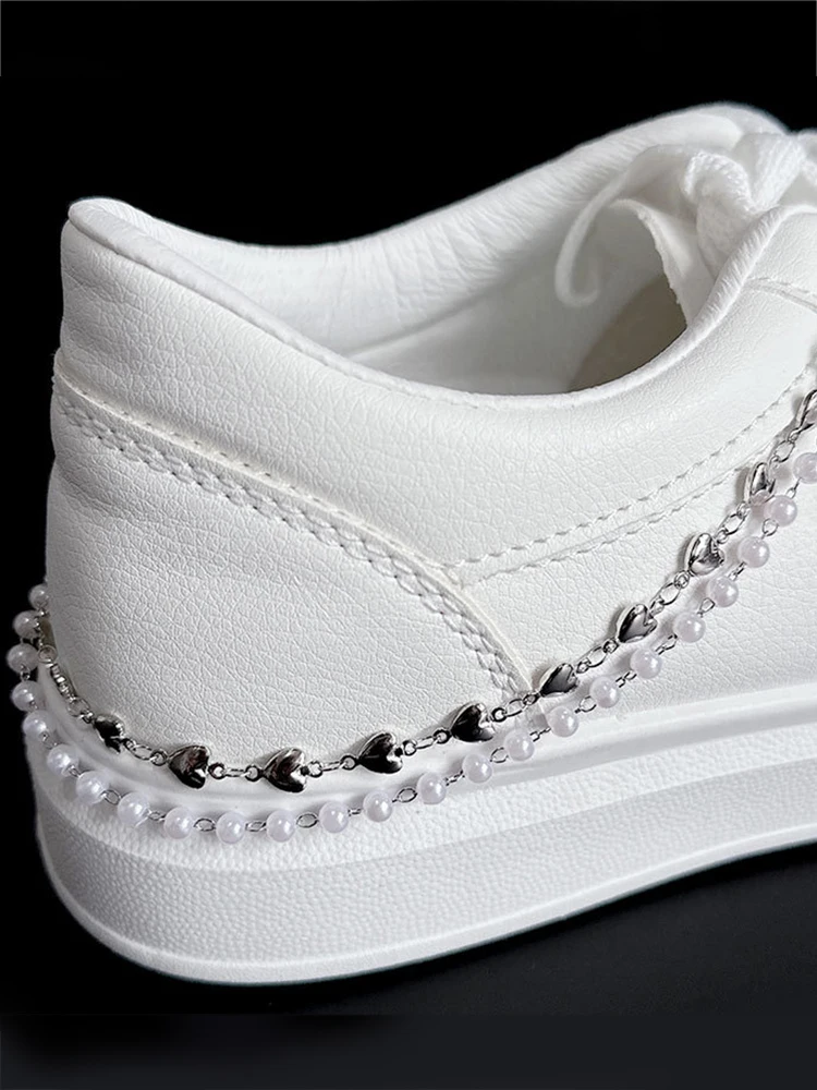 Metall-Perlenkette für Mädchen, doppellagige Schuhkette, kreative Sneaker-Schmuckketten, modische Schuhschnallen, Schuhzubehör, angesagt – Detail 13