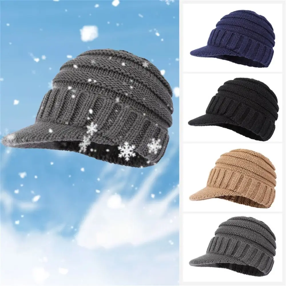 Fashion Coldproof Windproof Warm Knitted Hats Thickened Soft Knit Baseball Caps Solid Color Beanies Caps for Autumn Winter 3