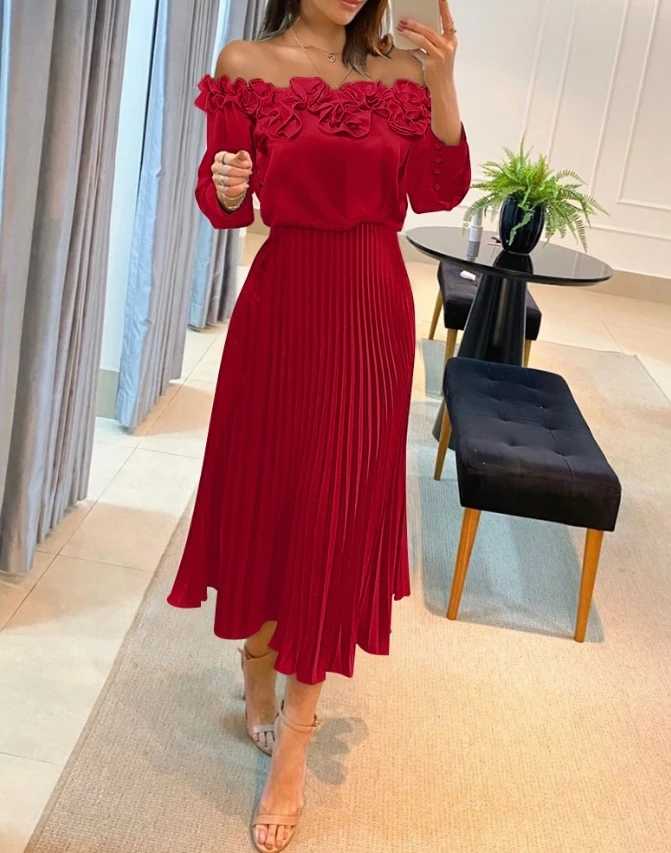 

One shoulder beach skirt women's long dress 2024 summer new tassel pleated midi dress