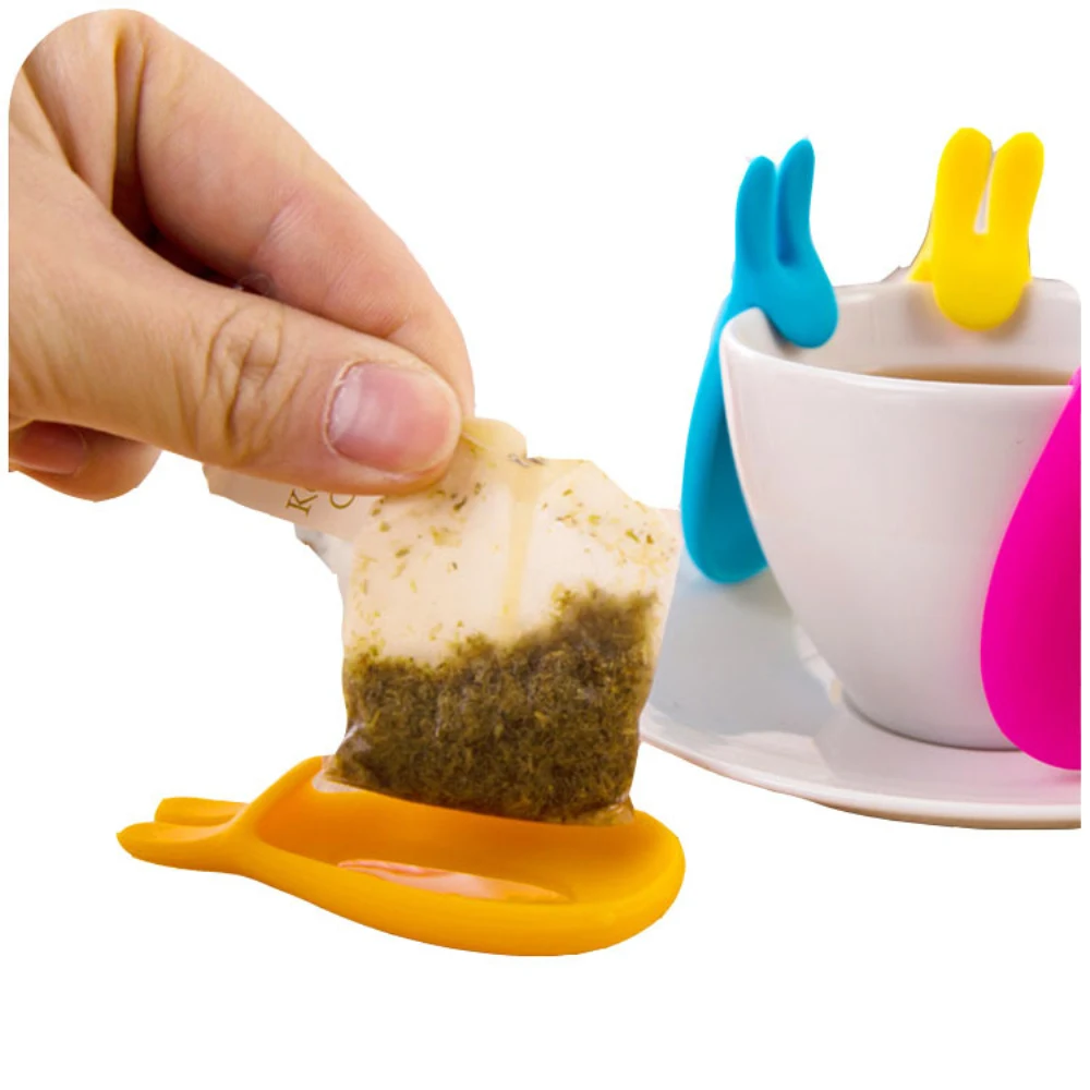 Tea Clips Holder Silicone Reusable Cute Rabbit Shape Useful Cup Decoration Tool Tea Bag Teaware Pot Decoration Gift