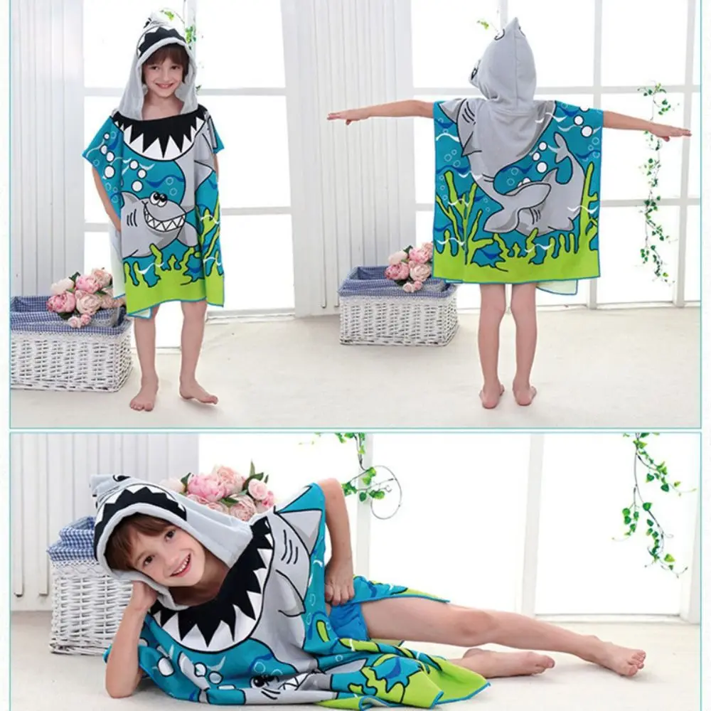 Kids Swimming Changing Hooded Poncho Towel