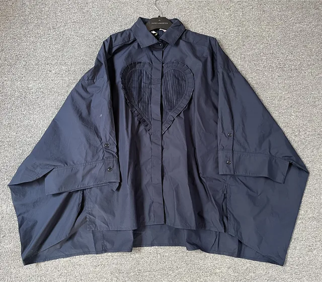 Effortless Navy/Red 100% Cotton Oversized Balloon Shirt Heart