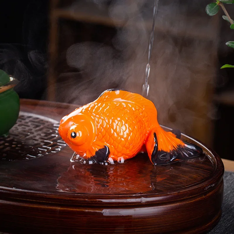 Ceramic Tea Pet Ornaments Creative Color Changing Goldfish Set Tea Tray Supportable Table Accessories Teaware