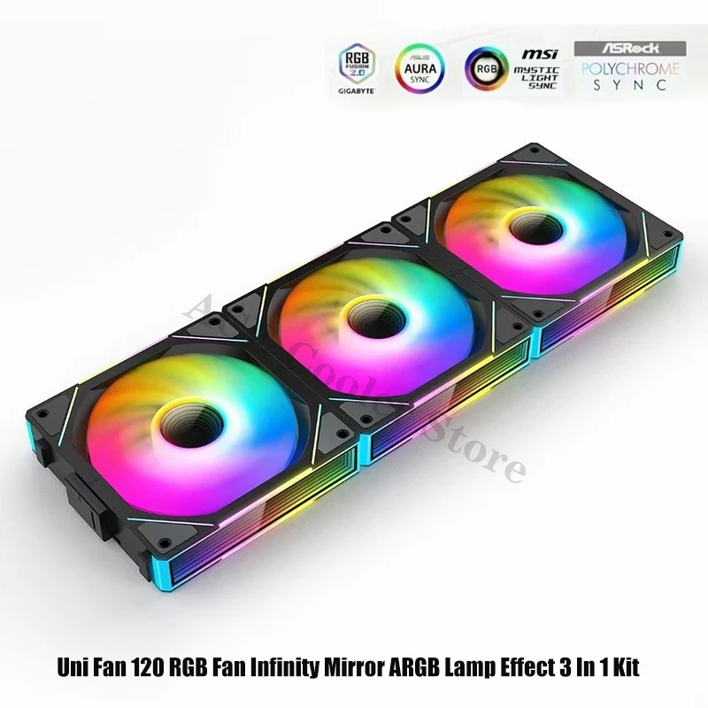 Uni Fan Sl120 com Espelho Infinito Efeito de Lâmpada Argb em Lâmina Reversa 3pin 5v Espaço Ilimitado Mute Watercooler Ventilateur - Imagem 2