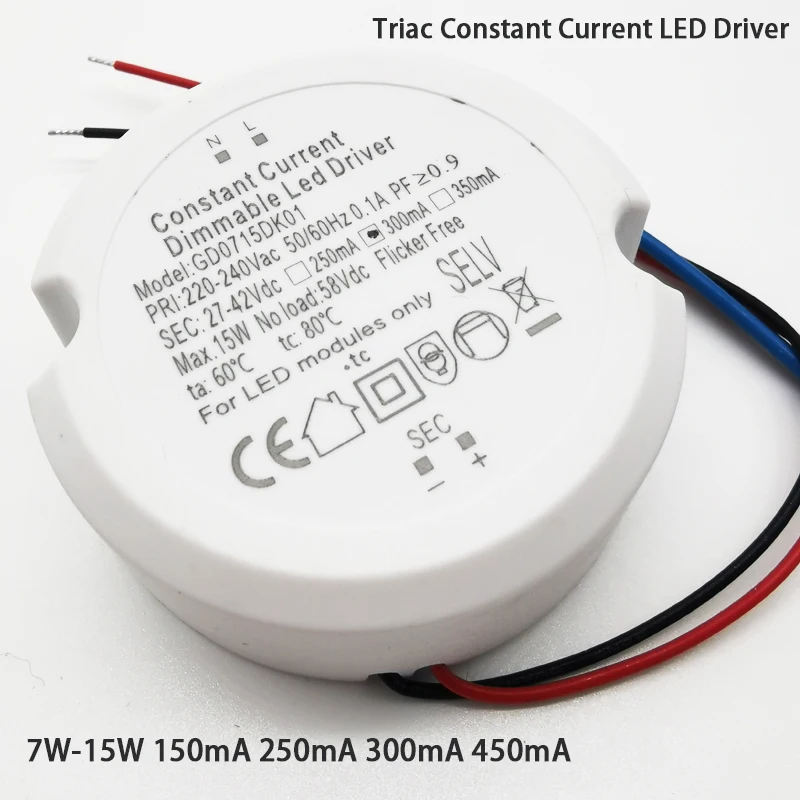 Uscita 27-42V Led Circolare Triac Dimming Driver 7-15W 150Ma-450Ma Triac Dimmerabile Led Driver Downlight Da Soffitto Senza Sfarfallio