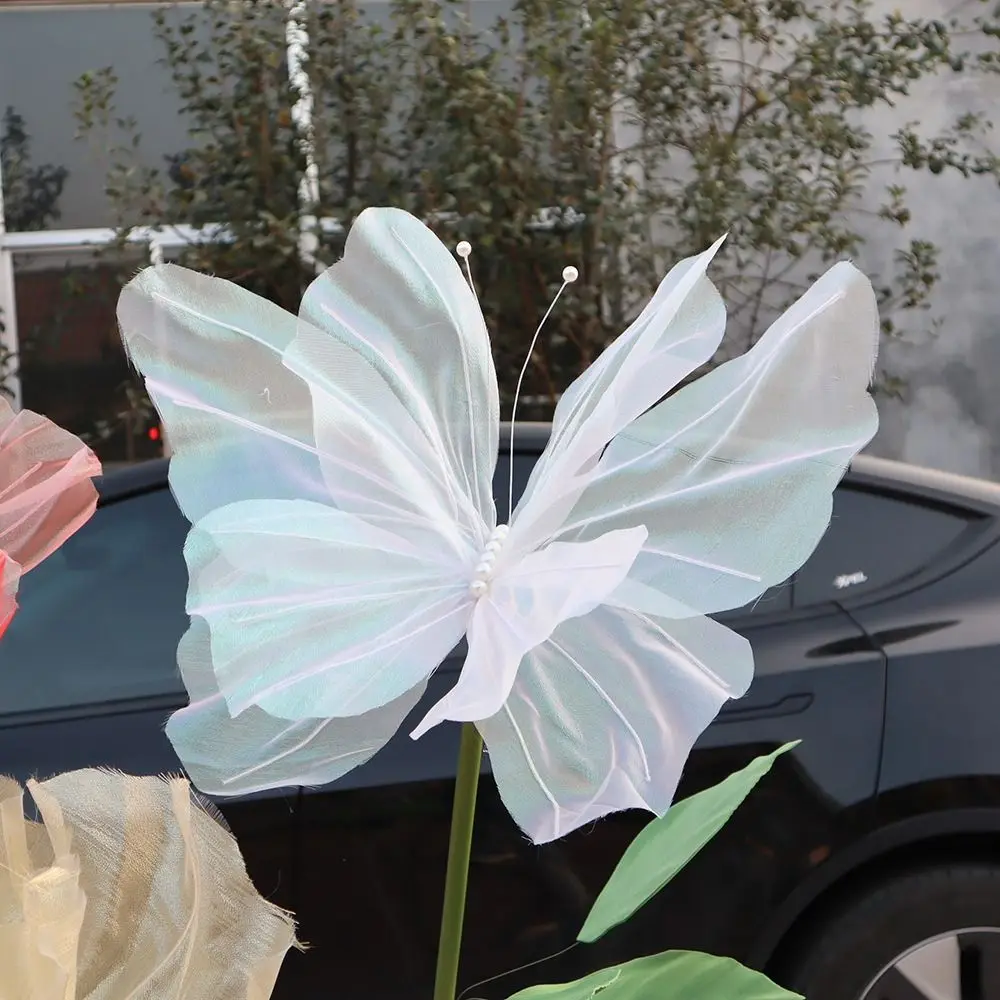 

50cm Silk Yarn Artificial Butterfly Mariage Decor Wedding Party Outdoor Holiday Decoration Display Giant Gauze Fake Butterfly