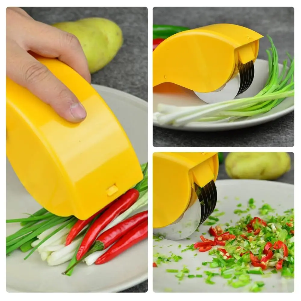 Vegetable cutter Parsley Chopper Roller Herb Roller Mincer Manual Vegetable Cutter with 6 Stainless Steel Blade Kitchen Vegetable Cutter Tool