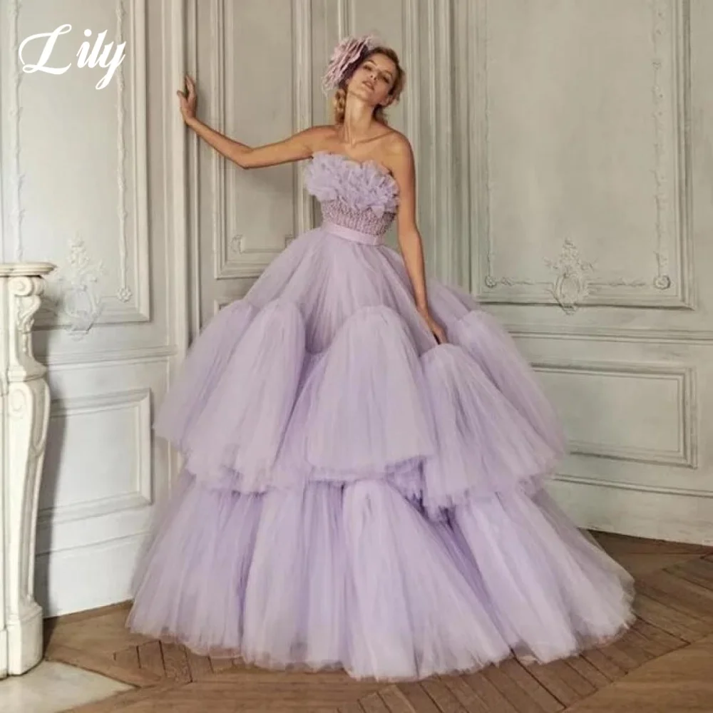 Lily Purple Elegant Formal Gown Strapless Sleeveless Prom Dresses A-Line Pleating Party Chic Woman Evening Dresses Customized