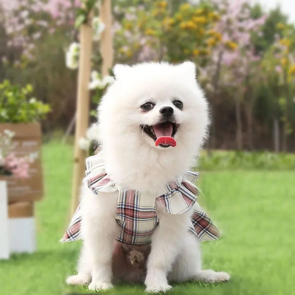 Dog Plaid Dress With Bowtie Cute Pet Skirt With Bow For Small Medium Dogs Cats Puppy Clothes Girl Princess Outfits Spring Summer