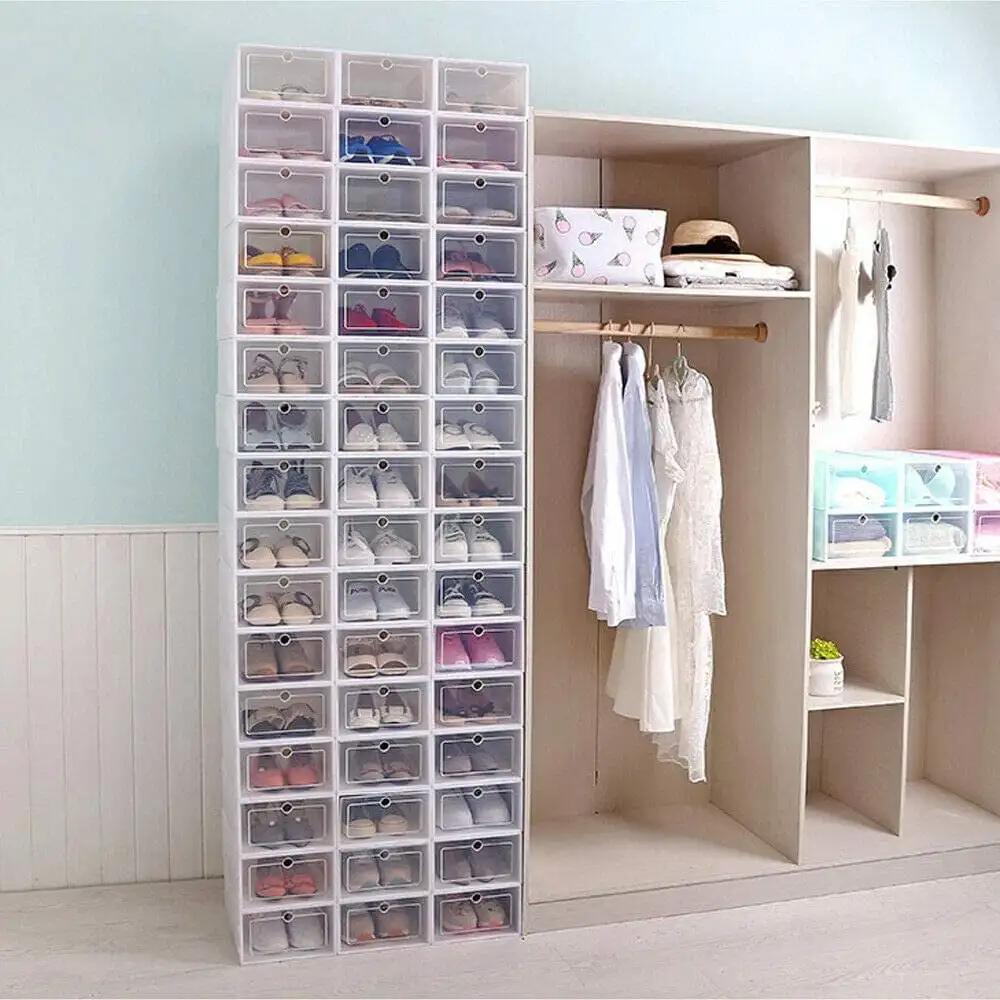 Stackable Clear Foldable Shoe Storage Box Set