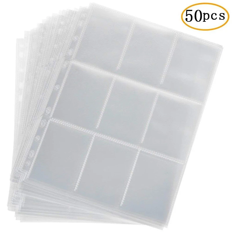 50 Stück 9 Pocket Trading Gaming Kartenhüllen Aufbewahrung Brieftasche Album Binder Seiten Sammlung Münzhalter Hüllen YuGiOh Fotoalben
