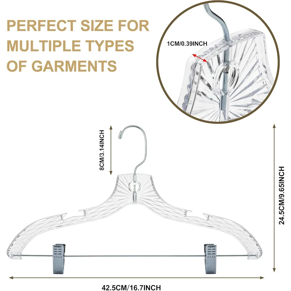 Quality Clear Plastic Skirt Hangers - 12 Pack Crystal Cut for Skirt, Pant, Dress, Suit, Coat Hangers Heavy Duty & Nonslip Design