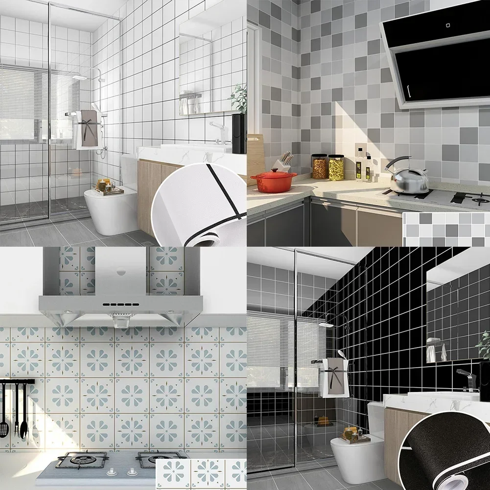 Oil Proof Kitchen Furnitur Sticker Self Adhesive PVC Bathroom Tile Wall Stickers Waterproof Cabinet PVC Wall-paper
