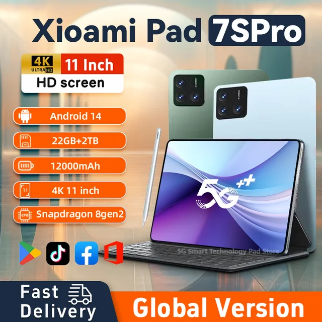 2025 New Original Global Edition Tablet PC Pad 7S Pro Snapdragon 8gen2 Android 14 HD 4K 22GB+2TB 5G Tablet Dual SIM WIFI tablet