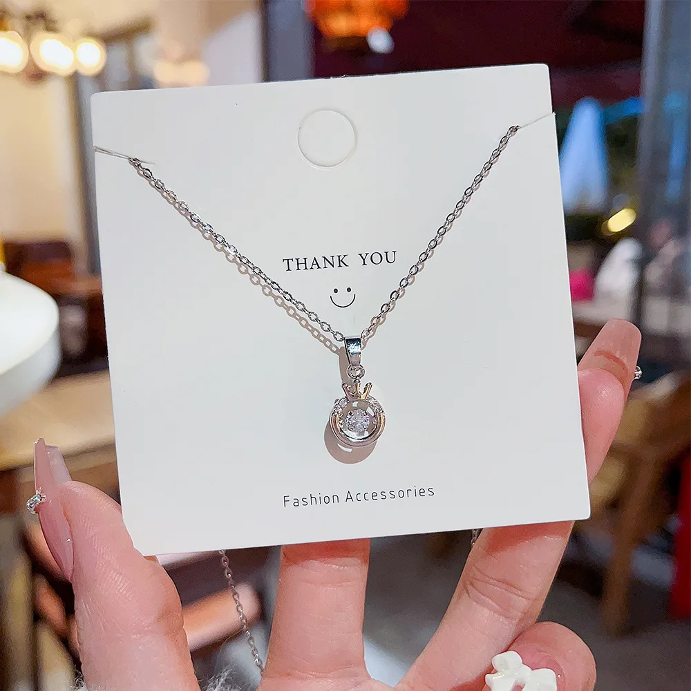 

Cute Korean Crown Queen Circular Jump Nimble Zircon Pendant Chain Necklace Woman Girl Wedding Blessing Mother's Day Gift Jewelry