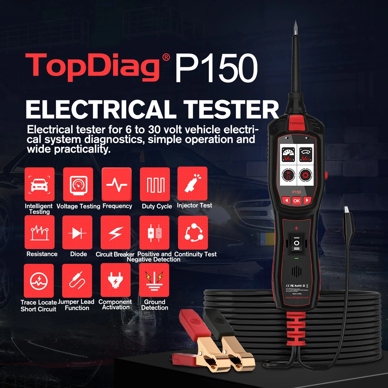 TopDiag P150 Car Tester Automotive Electrical Tester System Fuel Injector Signal Detection Automotive Diagnostic Testing Tool 2