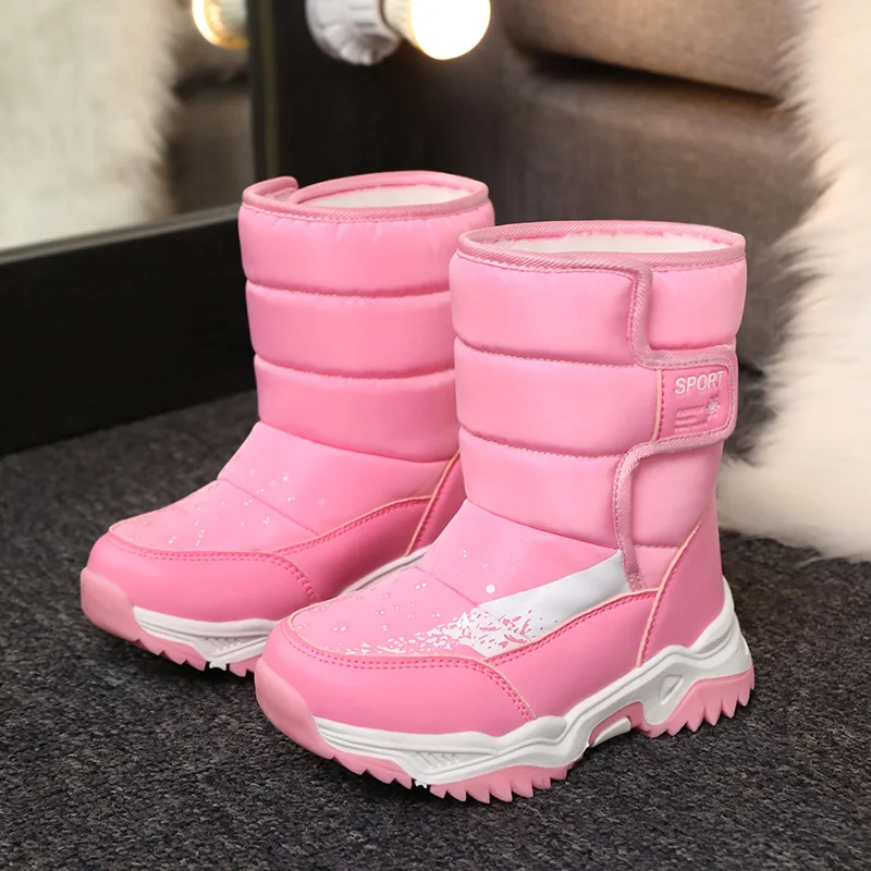 

Waterproof Thick Plush Warm Girls Snow Boots Fashion Non-slip High Children Winter Shoes Size 26-38