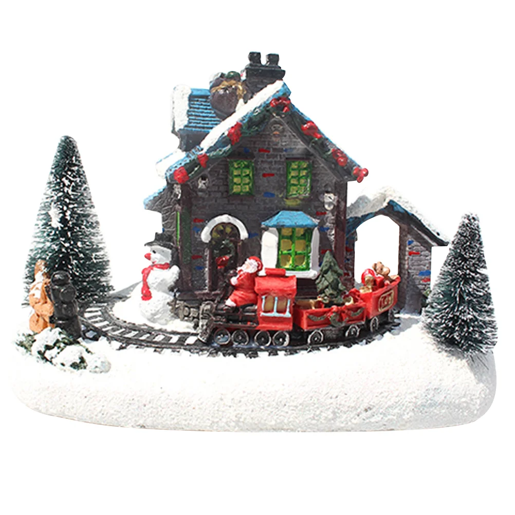 

Christmas House Village Lightlighted Holiday Town Desktop Resin Adornment Ornament Scene Led Desk Wooden Xmas Decorations Decor