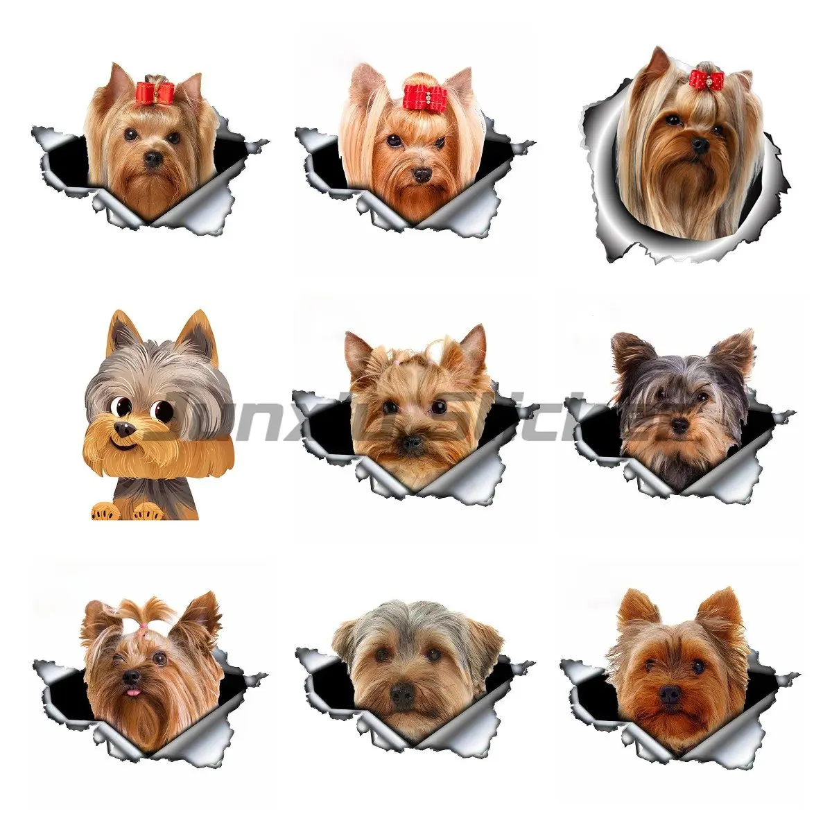 

3D Animal Torn Metal Yorkshire Terrier Decal Animal Car Sticker Window Bumper Pet Dog Car Modeling PVC Waterproof Sunscreen