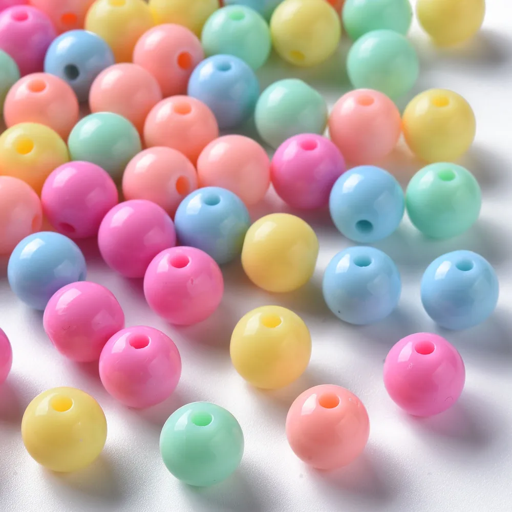 

500g Opaque Acrylic Beads Round Mixed Color 10x9mm Hole: 2mm about 940pcs/500g