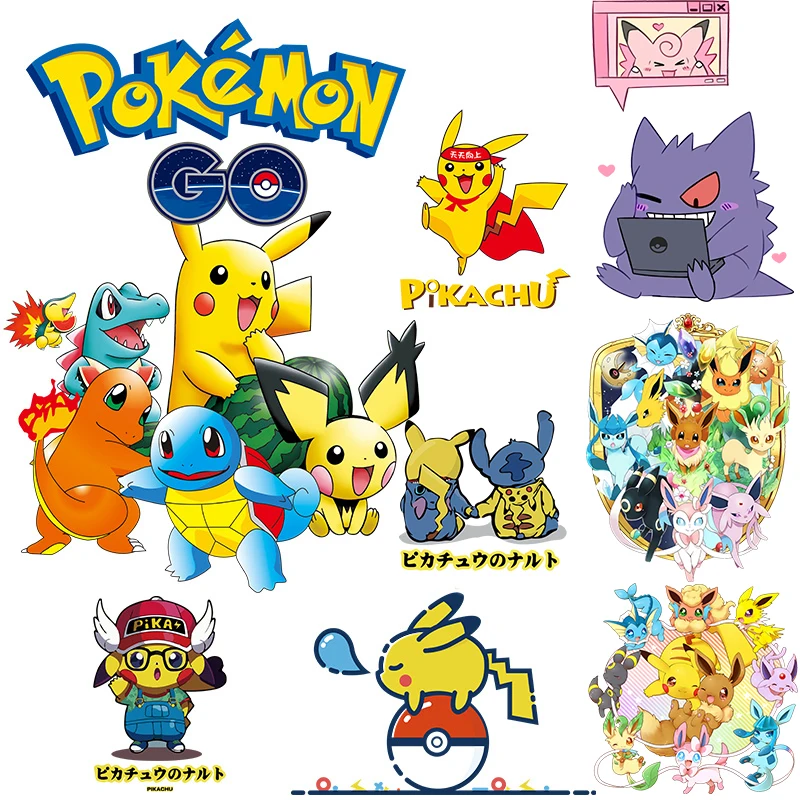 

Anime Pokemon Pikachu Heat Transfer Stickers Patches for Clothing T-Shirt Sweatshirt Iron on Patches Cartoon Clothes Decor Gift